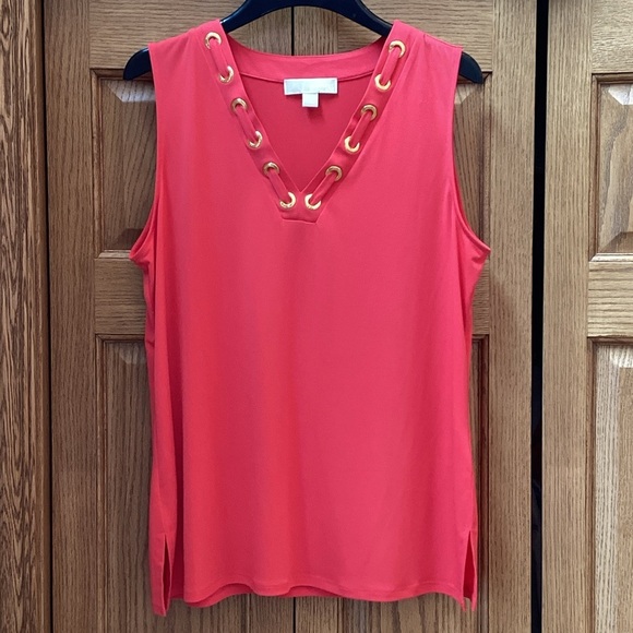 Michael Kors Tops - Michael Kors sea Coral V-Neck Blouse with Gold Accents. Women’s size XL